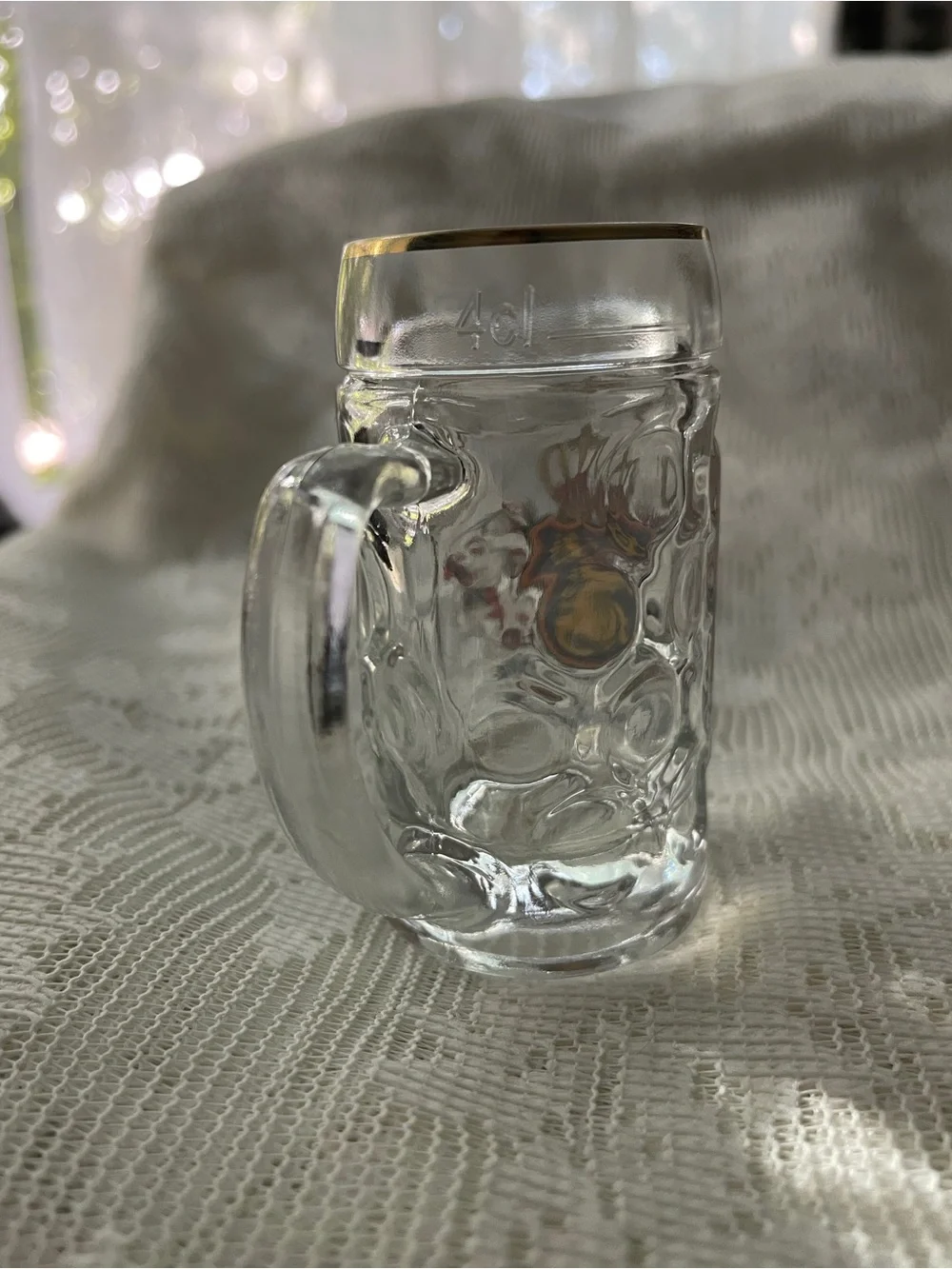 Belgique Crest Clear Glass Shot Glass with Gold Rim and Handle
